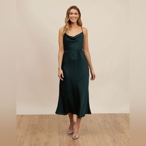 Park & Fifth Waldorf Satin Midi Dress Hunter Green XS
